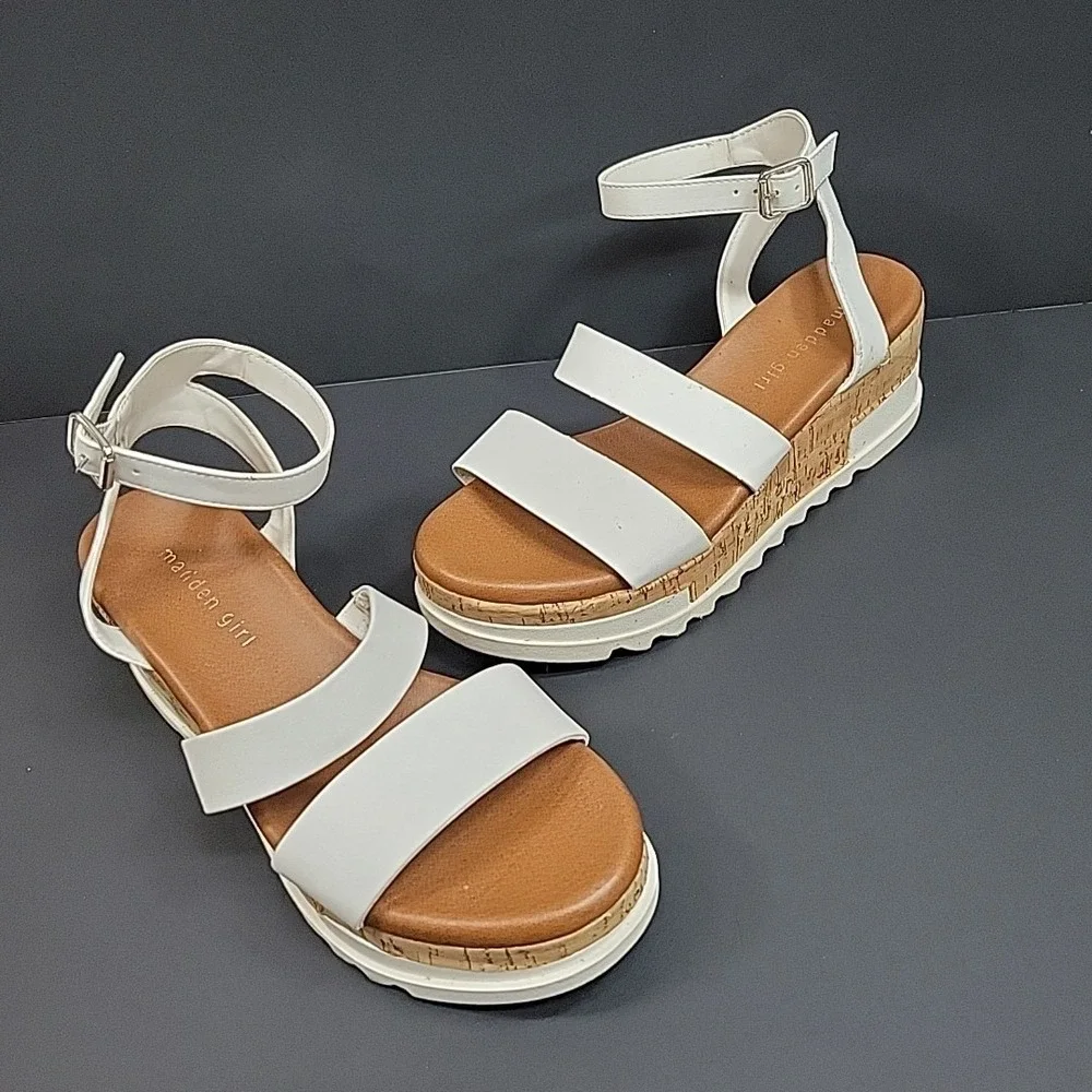 Madden Girl White Platform Sandals Womens Size 8 Ankle Strap Cork
